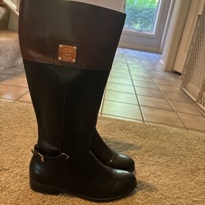 Tommy Hilfiger Black and Brown Riding Boots